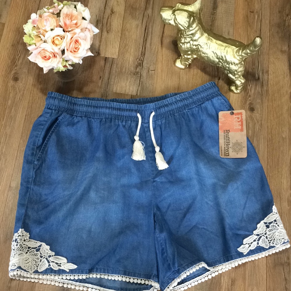 Ruff Hewn Light Blue Elastic Embroidered Shorts L